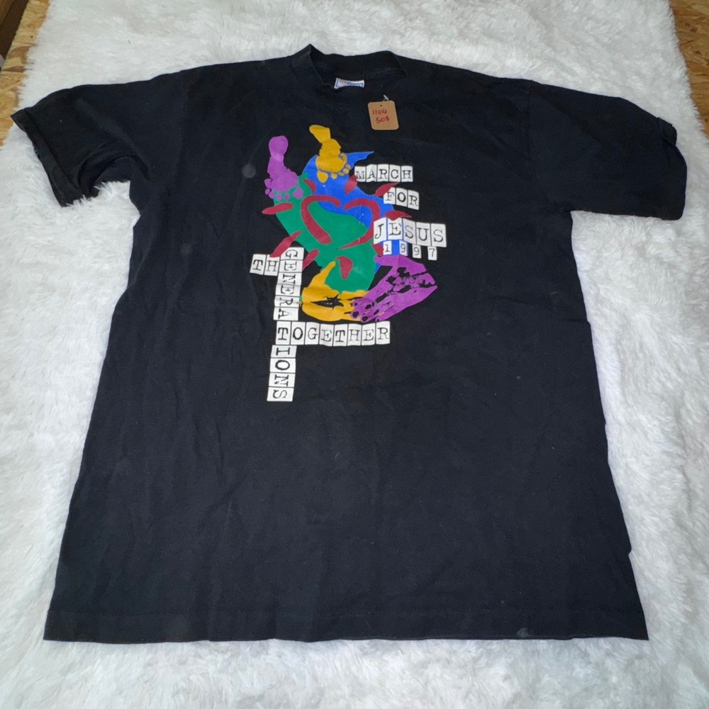 Vintage March for Jesus 1997 T Shirt Vintage Graphic Tee Mens Size Large Black‎
